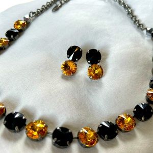 Gorgeous Swarovski Necklace and Earing SET! Black & yellow stones, post earrings